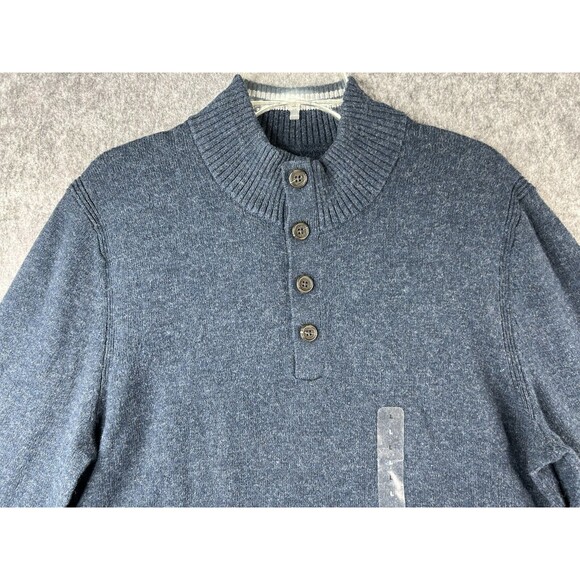 GAP Sweater Men's Large Navy Blue 1/4 Button Mock Neck Outerwear Soft Pullover - Picture 2 of 9
